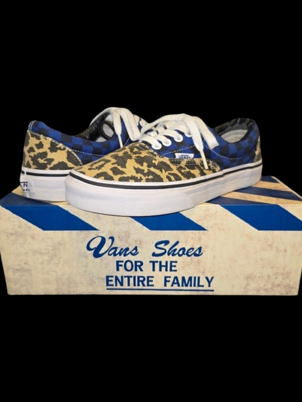 *READ* VANS Low Top "ERA" Limited Edition Van Doren Leopard/Blue Checker Sz 7.5